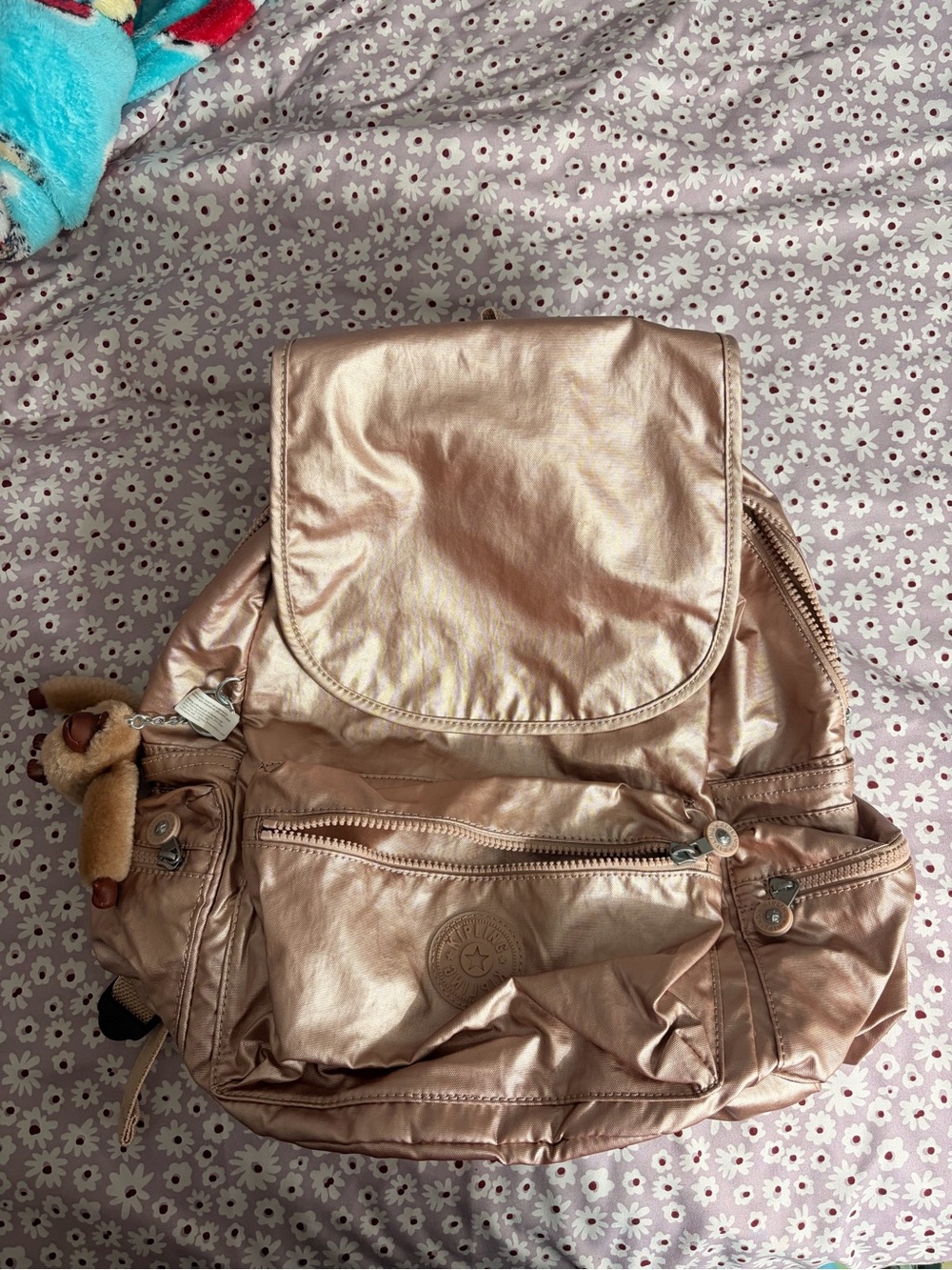 Kipling Metallic Rose Gold Backpack
